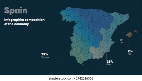 Card with a stylized oriental overlapping pattern and a transform effect. Oriental gold pattern with overlap superimposed on map. spain Political Map. spain country map infographics