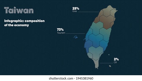 Card with a stylized oriental overlapping pattern and a transform effect. Oriental gold pattern with overlap superimposed on map. taiwan Political Map. taiwan country map infographics