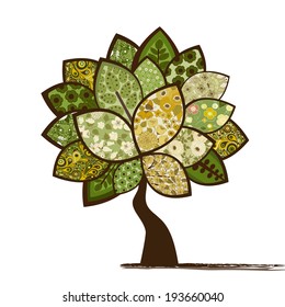 Card with stylized tree