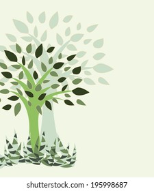 Card with stylized with tree and grass Abstract background