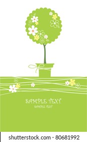 card with stylized tree in pot