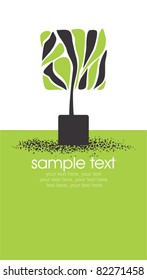 card with stylized tree in pot