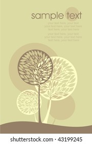 card with stylized trees and text