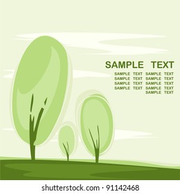 card with a stylized trees and text
