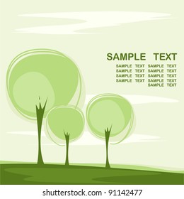 card with a stylized trees and text