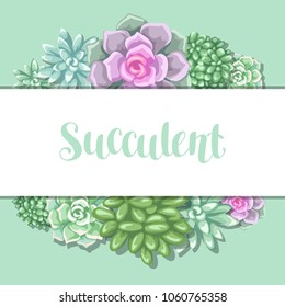 Card with succulents. Echeveria, Jade Plant and Donkey Tails.