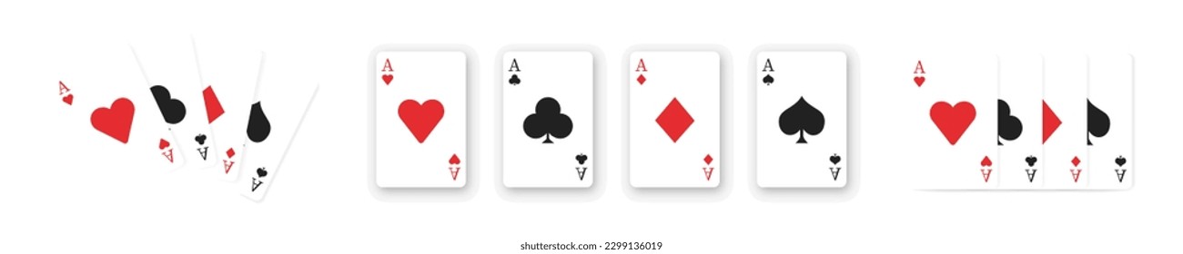 Card suit. Ace card suit set. Playing cards, poker cards. Vector isolated illustration.