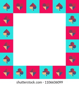 Card Suit Chess Board Blue Sky and Pink Border. Vector Illustration