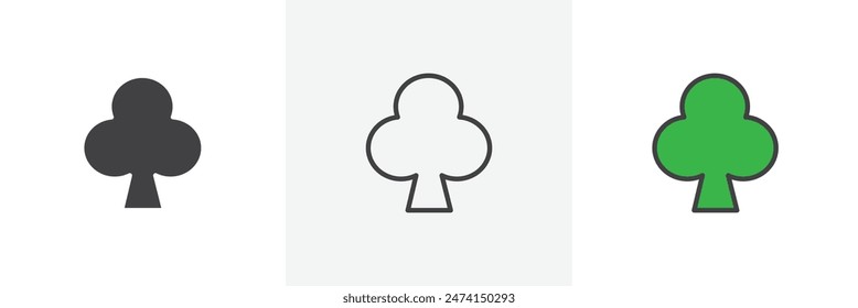Card Suit Club Symbol Set. Clover Icon for Card Gaming.