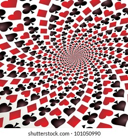 Card suit. Hearts, diamonds, spades and clubs. Playing cards. Op art. Vector illustration.