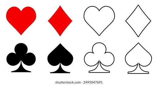 Card suit icon set, playing cards symbols signs