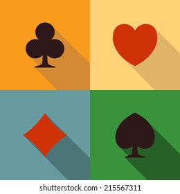 Card suit icons with long shadows.