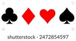 Card suit icons vector, clubs diamonds hearts spades icons, Casino Poker and gambling graphic elements, Outline icon, red, black 