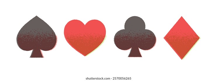 Card suit icons vector, clubs diamonds hearts spades icons, Casino Poker and gambling graphic elements, red, black