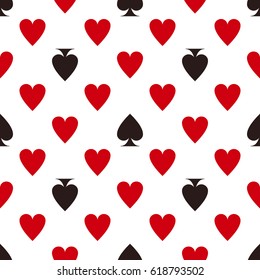 Card suit pattern. Hearts & spades. Seamless vector game background