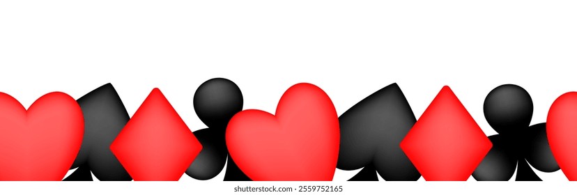 Card suit seamless border. 3D card suit. Vector illustration