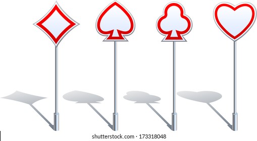 Card Suit Shaped Road Signs Set of road signs designed as card suit. EPS8. 
