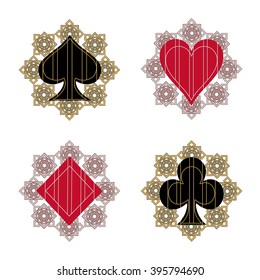 Card suit in the style of Art Deco ornament on the background. Vector.