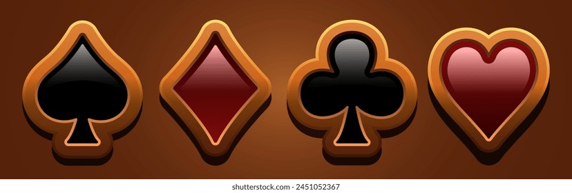 Card suit symbol. 3D card suit in a brown frame. Vector illustration isolated on a brown background.