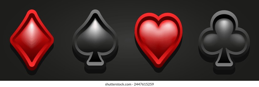 Card suit symbol. 3D card suit. Vector illustration isolated on a dark background.