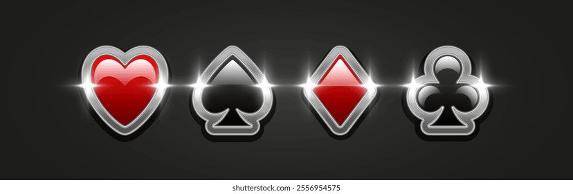 Card suit symbol. 3D card suit. Vector illustration isolated on a dark background.