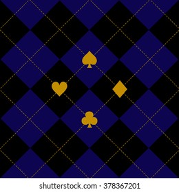 Card Suits Black Royal Blue Diamond Background Vector Illustration