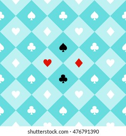 Card Suits Blue Aqua Green Mint White Chess Board Diamond Background Vector Illustration.