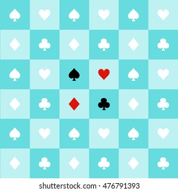 Card Suits Blue Aqua Green Mint White Chess Board Background Vector Illustration.