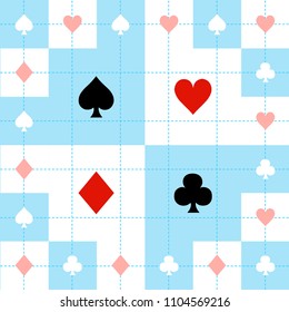 Card Suits Blue Red White Chess Board Background Vector Illustration
