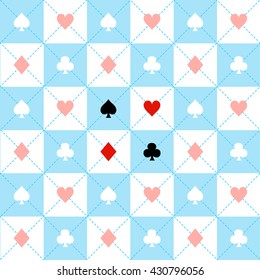 Card Suits Blue Red White Chess Board Diamond Background Vector Illustration.