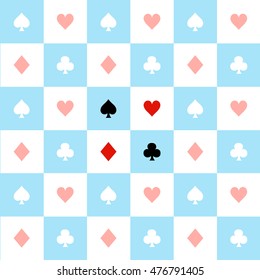 Card Suits Blue Red White Chess Board Background Vector Illustration
