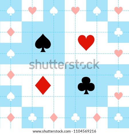 Card Suits Blue Red White Chess Board Background Vector Illustration
