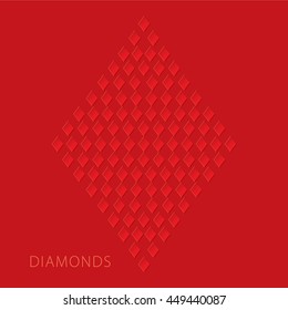 Card Suits Diamonds Made of Diamonds - Paper Effect Game Symbol Diamonds with Shadows on Red Background - Gradient Graphic Style