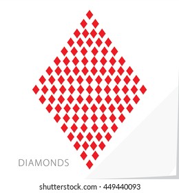 Card Suits Diamonds Made of Diamonds - Red Game Symbol Diamonds with Shadows on White Natural Paper Effect Background - Graphic Silhouette Style