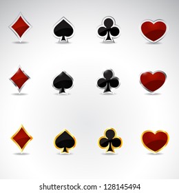Card suits with gold, metal and glass frame