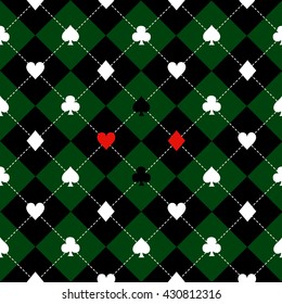 Card Suits Green Black White Chess Board Diamond Background Vector Illustration
