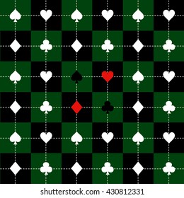 Card Suits Green Black White Chess Board Background Vector Illustration
