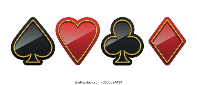 Card suits. Hearts, clubs, diamonds, spades. Set of vector icons isolated on white background.