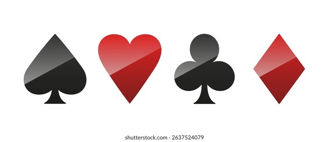 Card suits. Hearts, clubs, diamonds, spades. Set of vector icons isolated on white background.