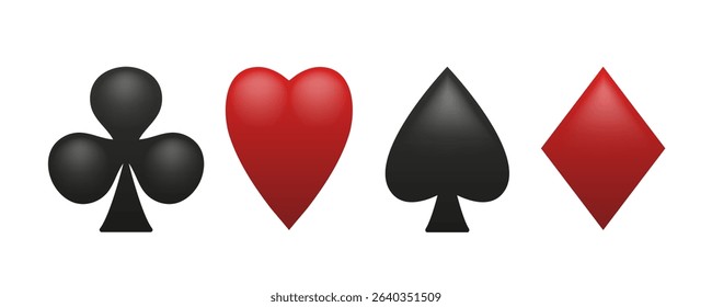 Card suits. Hearts, clubs, diamonds, spades. Set of vector icons isolated on white background.