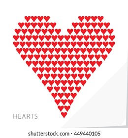 Card Suits Hearts Made of Hearts - Red Game Symbol Hearts with Shadows on White Natural Paper Effect Background - Graphic Silhouette Style