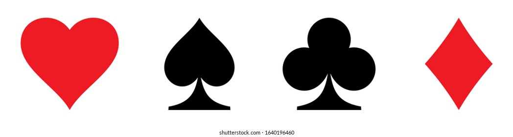 Card suits, hearts, spades, crosses, diamonds. Set of four icons of card suits. Vector image.