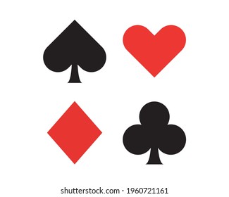 Card suits icons spades, cross, hearts, diamonds Simple geometric style card suits. Applicable for card gambling game, poker game illustration. Vector illustration