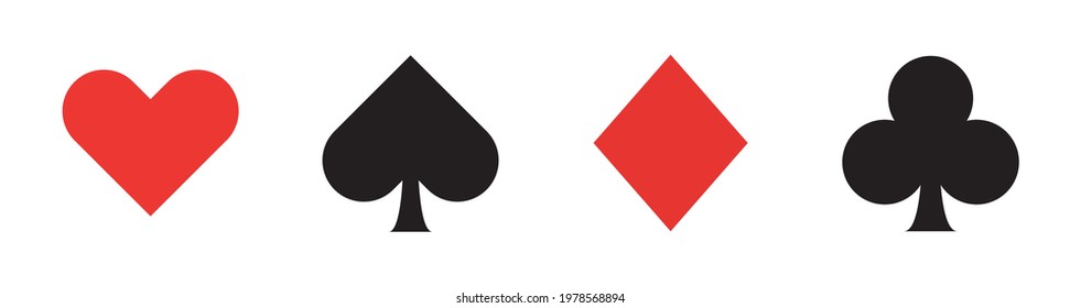 Card suits icons spades, cross, hearts, diamonds Simple geometric style card suits. Applicable for card gambling game, poker game illustration. Vector illustration