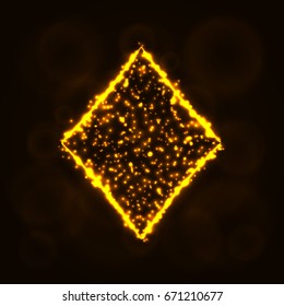Card suits illustration icon, Lights Silhouette on Dark Background. Glowing Lines and Points. Card suits vector illustration. Diamonds sign.