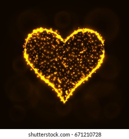 Card suits illustration icon, Lights Silhouette on Dark Background. Glowing Lines and Points. Card suits vector illustration. Hearts sign.