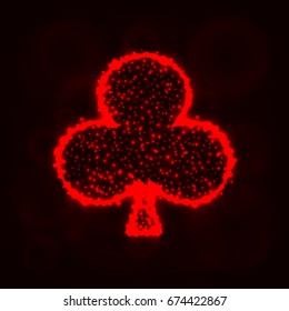 Card suits illustration icon, Lights Silhouette on Dark Background. Glowing Lines and Points. Card suits vector illustration. Clubs sign.