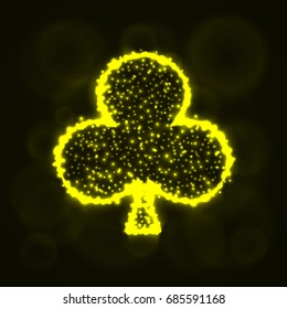 Card suits illustration icon, Lights Silhouette on Dark Background. Glowing Lines and Points. Card suits vector illustration. Clubs sign.
