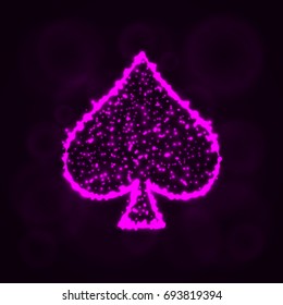 Card suits illustration icon, Lights Silhouette on Dark Background. Glowing Lines and Points. Card suits vector illustration. Spades sign.