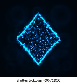 Card suits illustration icon, Lights Silhouette on Dark Background. Glowing Lines and Points. Card suits vector illustration.